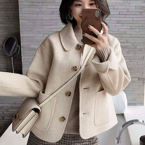 Woman short Solid Woolen Coat Fashion Autumn Jacket