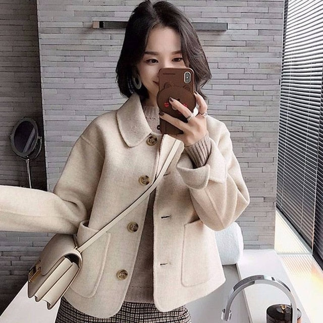 Woman short Solid Woolen Coat Fashion Autumn Jacket