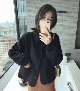 Woman short Solid Woolen Coat Fashion Autumn Jacket