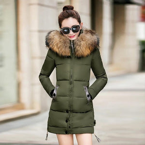 NEEDBO Down Jacket Women Long Winter Down Coat Fur Collar Slim Oversize Doudoune Femme Jacket Coat Lady Down Parka Long Coat