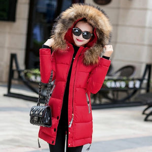 NEEDBO Down Jacket Women Long Winter Down Coat Fur Collar Slim Oversize Doudoune Femme Jacket Coat Lady Down Parka Long Coat
