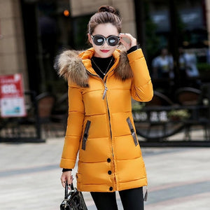 NEEDBO Down Jacket Women Long Winter Down Coat Fur Collar Slim Oversize Doudoune Femme Jacket Coat Lady Down Parka Long Coat