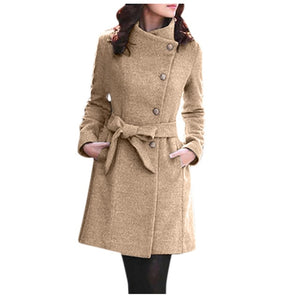 Womens Winter Lapel Wool Coat Trench Jacket Long Sleeve Overcoat Outwear Dropshipping size Leisure Work clothes  free shipping