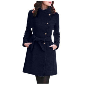 Womens Winter Lapel Wool Coat Trench Jacket Long Sleeve Overcoat Outwear Dropshipping size Leisure Work clothes  free shipping