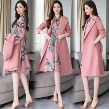 Load image into Gallery viewer, Spring Autumn Trench Coat Slim OL Ladies Trench Coat Women Dress Women Windbreakers Plus Size Two Pieces Women Sets Trench Coats