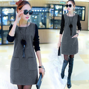 Droppshiping Women Fake Two Pieces Dress Pullover Round Neck Long Sleeves Autumn Outfits J55