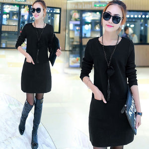 Droppshiping Women Fake Two Pieces Dress Pullover Round Neck Long Sleeves Autumn Outfits J55