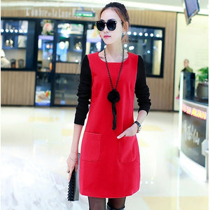 Droppshiping Women Fake Two Pieces Dress Pullover Round Neck Long Sleeves Autumn Outfits J55