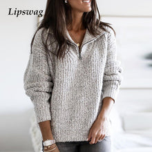 Load image into Gallery viewer, Lipswag 5XL Autumn Women Sweater Knitted Long Sleeve Turn-Down Collar Top Women Casual Loose Plus Size Zipper Pullovers Sweaters