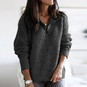 Lipswag 5XL Autumn Women Sweater Knitted Long Sleeve Turn-Down Collar Top Women Casual Loose Plus Size Zipper Pullovers Sweaters