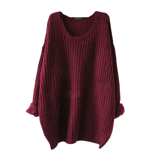 Loose Fashion Large Size Casual Slim Sweater Autumn Women O-Neck Long Sleeve Strapless Pullovers Sweater