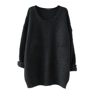 Loose Fashion Large Size Casual Slim Sweater Autumn Women O-Neck Long Sleeve Strapless Pullovers Sweater