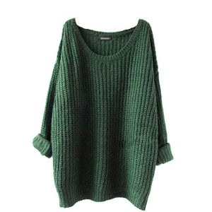 Loose Fashion Large Size Casual Slim Sweater Autumn Women O-Neck Long Sleeve Strapless Pullovers Sweater