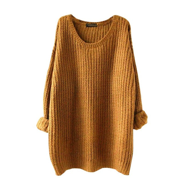 Loose Fashion Large Size Casual Slim Sweater Autumn Women O-Neck Long Sleeve Strapless Pullovers Sweater