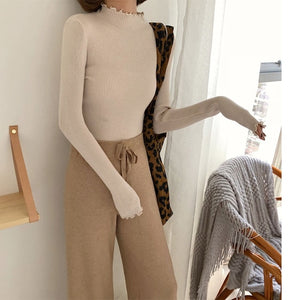 Neploe 2019 Fall Winter Ruffles Sweater Turtleneck Ruched Women Sweater High Elastic Solid Women Slim Sexy Knitted Pullovers
