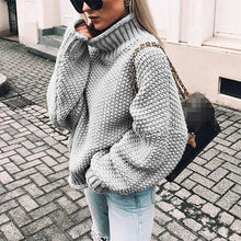 Load image into Gallery viewer, Sweater women fashion clothes fall winter 2019 warm long sleeve turtleneck knitted sweater female big size loose pullover tops