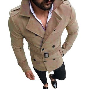 HEFLASHOR 2019 New Jacket Men's Fashion Slim Fit Long Sleeve Suit Top Windbreaker Trench Coat Men Autumn Winter Warm Button Coat