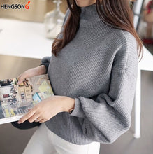 Load image into Gallery viewer, HENGSONG 2019 Autumn Lantern Sleeve Half Turtleneck Lady Female Tops Women Sweater Clothes New Fashion Korean New 5 Colors