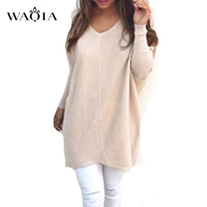 2019 Spring Autumn Cashmere Sweaters Fashion Sexy V-neck  Long Sleeve Sweater Female Loose Casual Knitted Pullover Plus Size