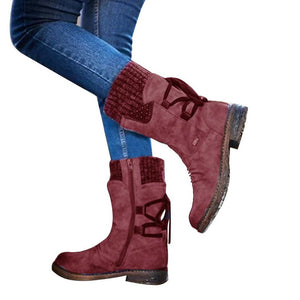 2019 Hot New Autumn Early Winter Shoes Women Flat Heel Boots Fashion Knitting Patchwork Women's Boots Woman Short Botas