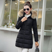 Load image into Gallery viewer, Solid Winter Long Fur Hooded Down Coats Women Fashion Loose Thicken Warm Cotton Jacket Female Korean Plus Size Parka Outwears