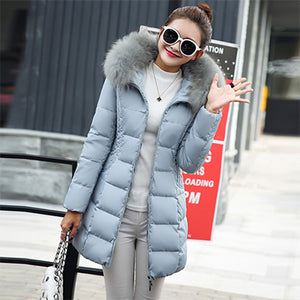 Solid Winter Long Fur Hooded Down Coats Women Fashion Loose Thicken Warm Cotton Jacket Female Korean Plus Size Parka Outwears