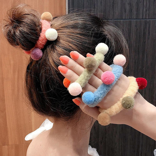 Autumn Winter Lovely Sweet Colorful Pompom Hair Tie Ring Rope Women Elastic Ponytail Holder for Women & Girl Hair Accessoires