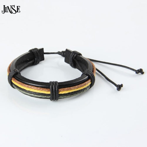 JINSE Bracelet Men Accessoires Homme 2017 Tibetan Men Leather Bracelet Fashion Male Vintage Parataxis Jewelry 2pcs/lot PSL062