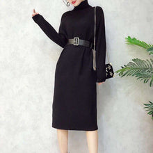 Load image into Gallery viewer, 2018 Drop Ship Winter Female Sweater Dress Women Pullover Turtleneck Long Sleeves Warm Slim Sweater Knitted Dress With Belt