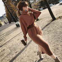 Load image into Gallery viewer, 2018 Drop Ship Winter Female Sweater Dress Women Pullover Turtleneck Long Sleeves Warm Slim Sweater Knitted Dress With Belt